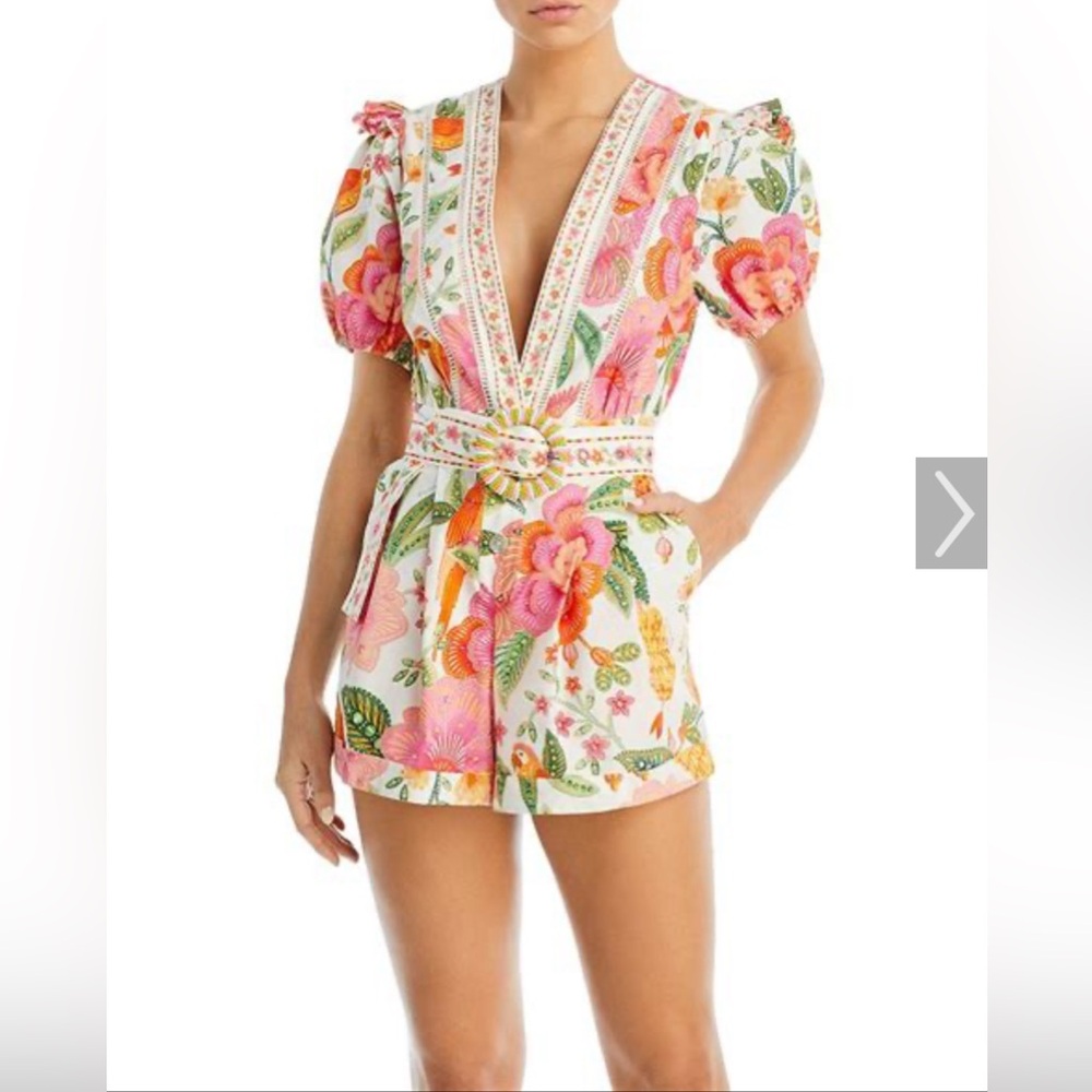 FARM Rio Off-White Floral Macaw Bloom Organic Cotton Romper